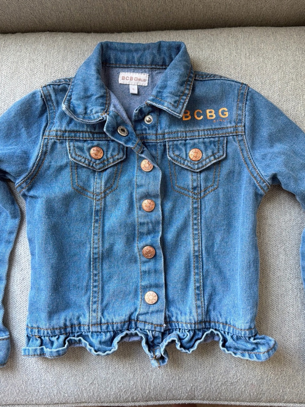 EUC sz 4 BCBGirls Blue Denim Jacket with Ruffle Hem